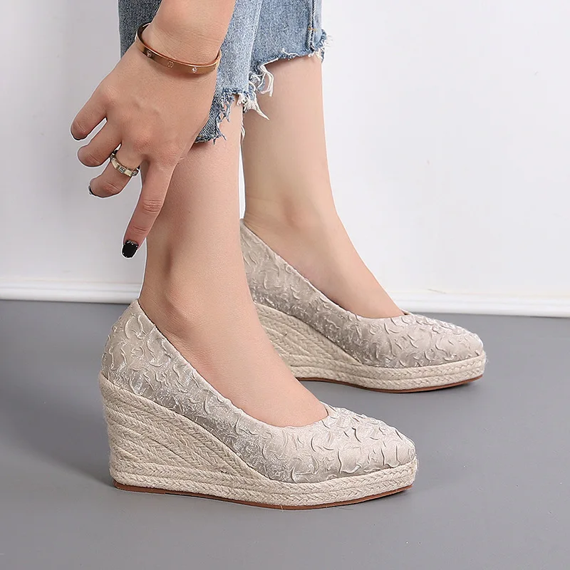 Espadrille Slip On - 8cm, 34-42 사이즈, 통기성이 좋고 편안한