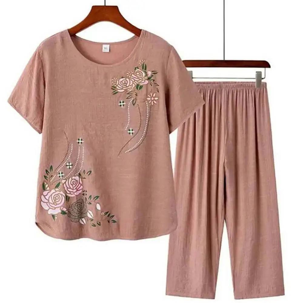 중년 노인 여성 반팔 티셔츠 어머니 정장 느슨한 대형  - Linen Shirt Breathable 리뷰 및 가격