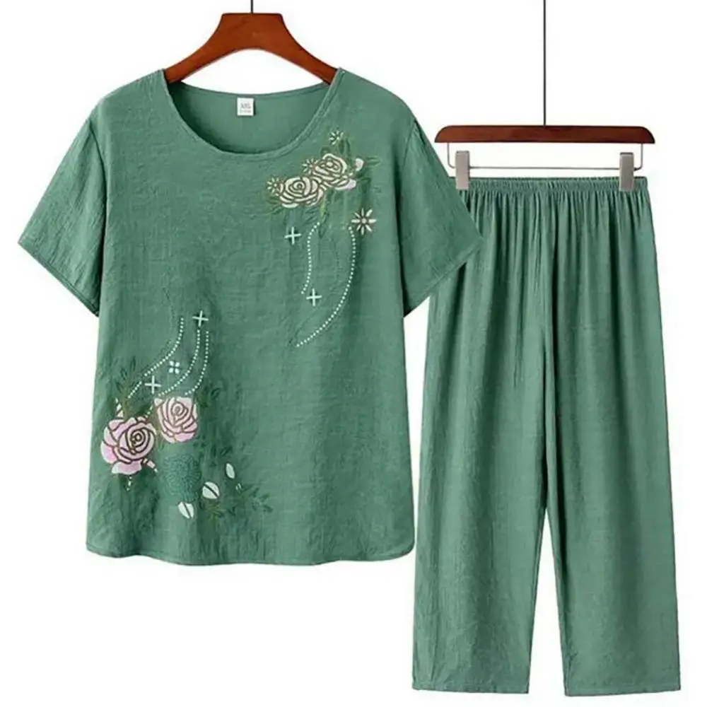 중년 노인 여성 반팔 티셔츠 어머니 정장 느슨한 대형  - Linen Shirt Breathable 리뷰 및 가격