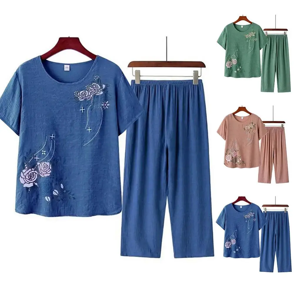 중년 노인 여성 반팔 티셔츠 어머니 정장 느슨한 대형  - Linen Shirt Breathable 리뷰 및 가격