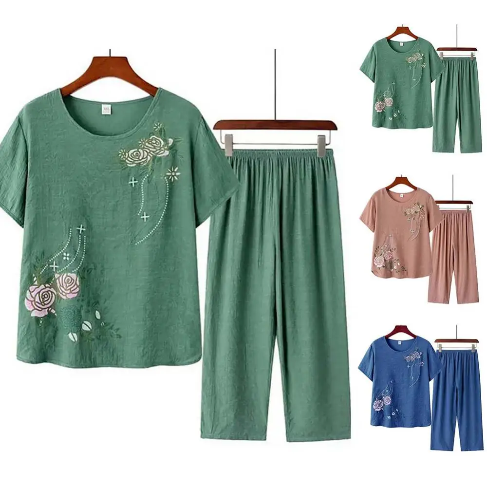 중년 노인 여성 반팔 티셔츠 어머니 정장 느슨한 대형  - Linen Shirt Breathable 리뷰 및 가격