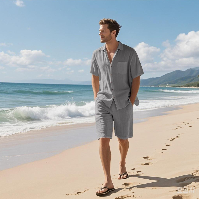 고급 남성 여름 반바지 세트 통기성 반팔 셔츠 캐주얼  - Linen Shirt Breathable 리뷰 및 가격