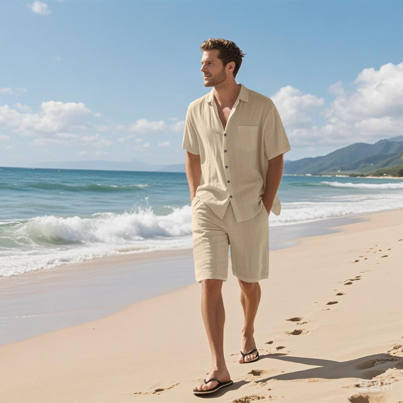 고급 남성 여름 반바지 세트 통기성 반팔 셔츠 캐주얼  - Linen Shirt Breathable 리뷰 및 가격