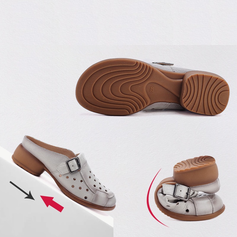 새로운 소가죽 로우힐 샌들 여성용 속이 빈 뮬 슈즈 여 - Espadrille Slip On 리뷰 및 가격