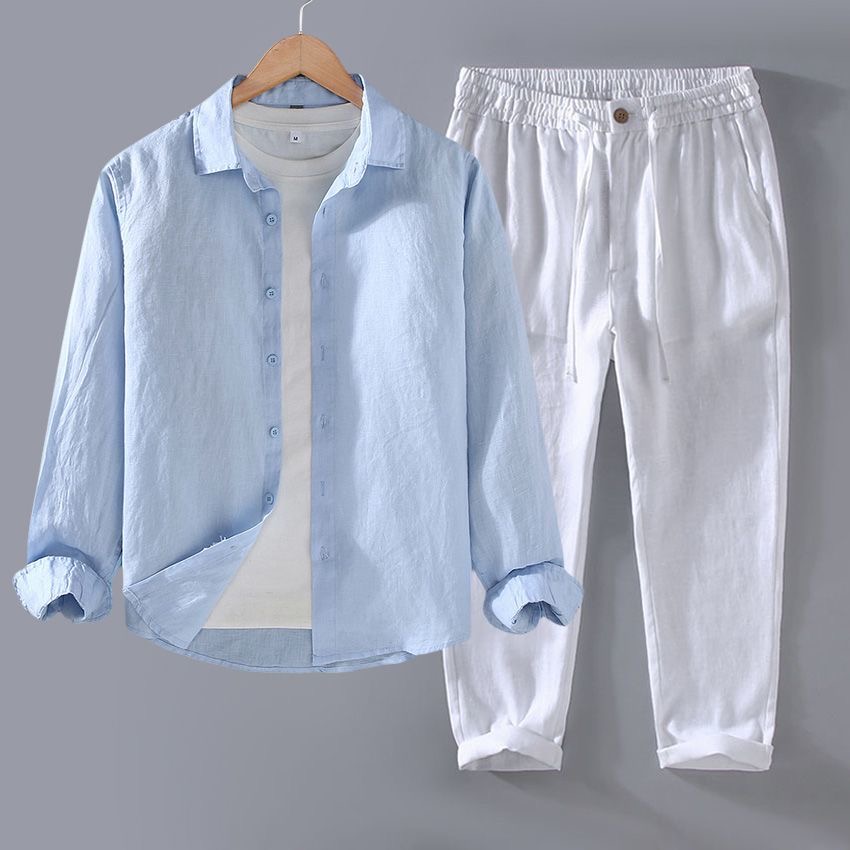 고급 순면 세트 남성 긴팔 캐주얼 통기성 면마 셔츠 신 - Linen Shirt Breathable 리뷰 및 가격